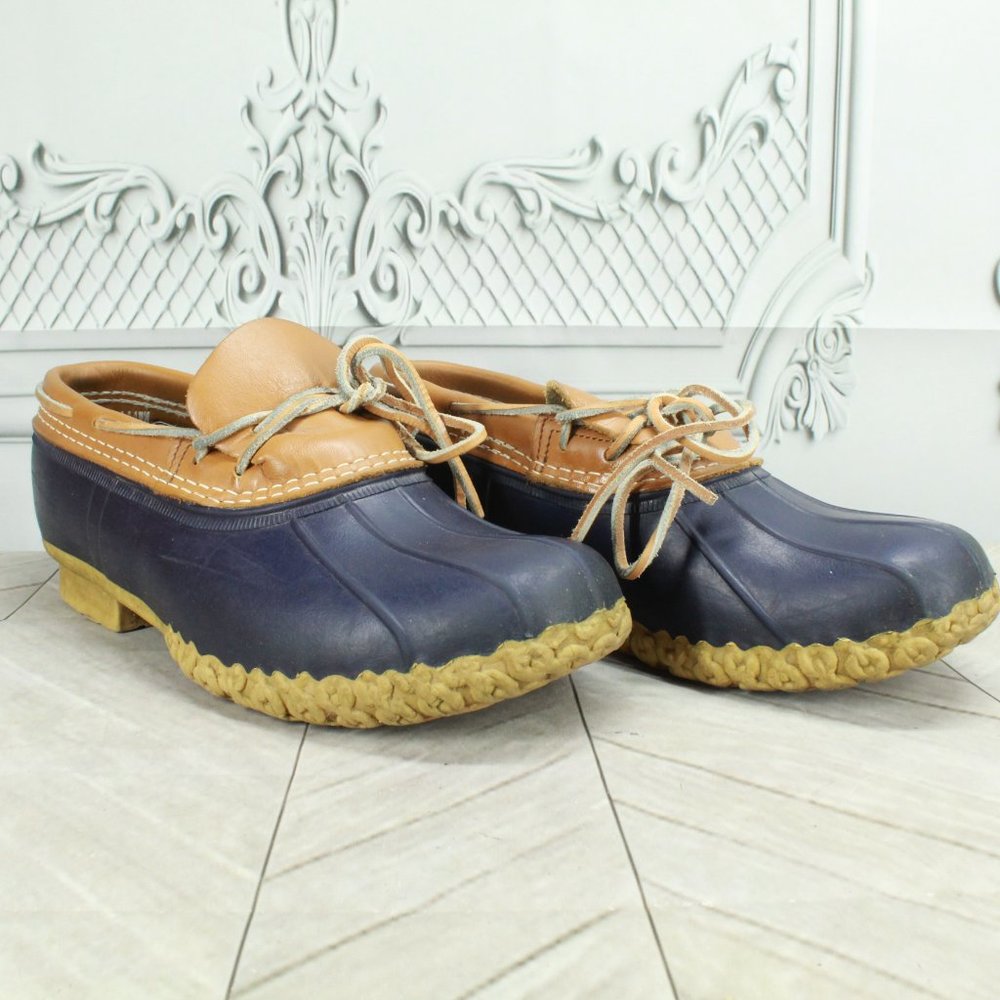 LL Bean Blue Rubber Gumshoes Moccasin Low Ankle Boots Size 9 Wide - Picture 3 of 10